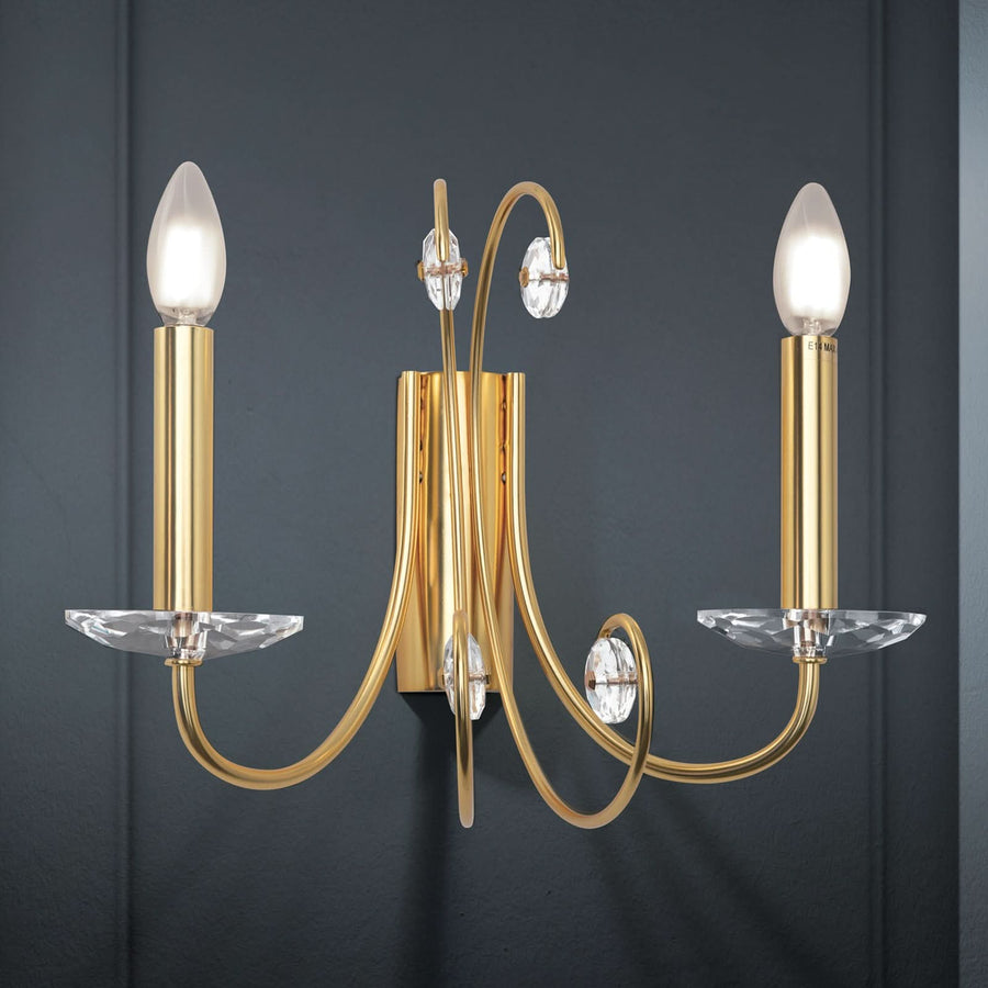 Applique murale Ariane en cristal, doré et transparent, 2 lumières, hauteur 29 cm