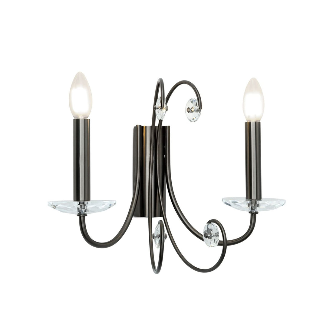 Applique murale Ariane en cristal, nickel et transparent, 2 lumières, hauteur 29 cm