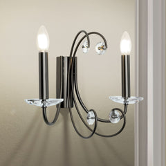 Applique murale Ariane en cristal, nickel et transparent, 2 lumières, hauteur 29 cm
