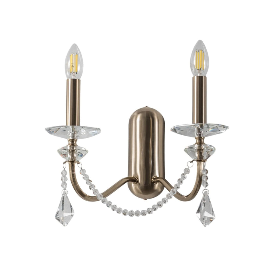 Applique murale Adone en cristal, transparent et laiton, 2 lumières, hauteur 30 cm