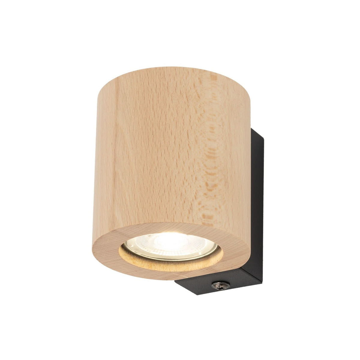 Applique murale Eve en bois, hêtre et noir, Ø 8 cm