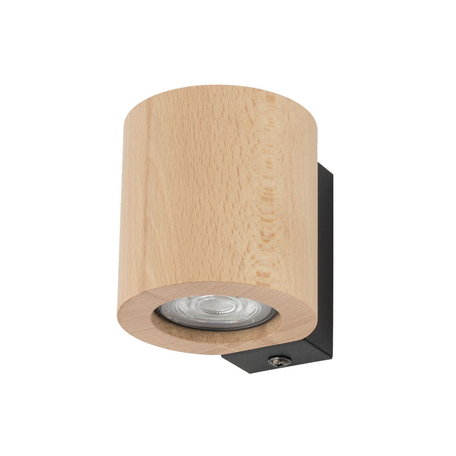 Applique murale Eve en bois, hêtre et noir, Ø 8 cm