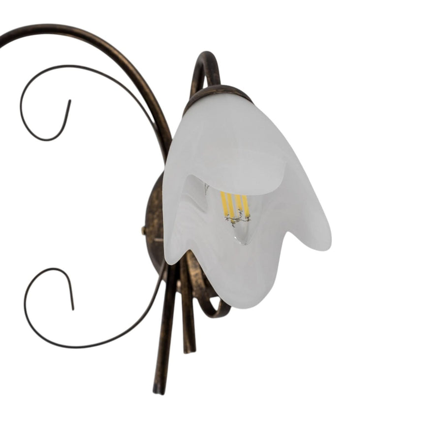Applique murale Odino en verre, bronze et blanc satiné, 2 lumières, hauteur 30 cm