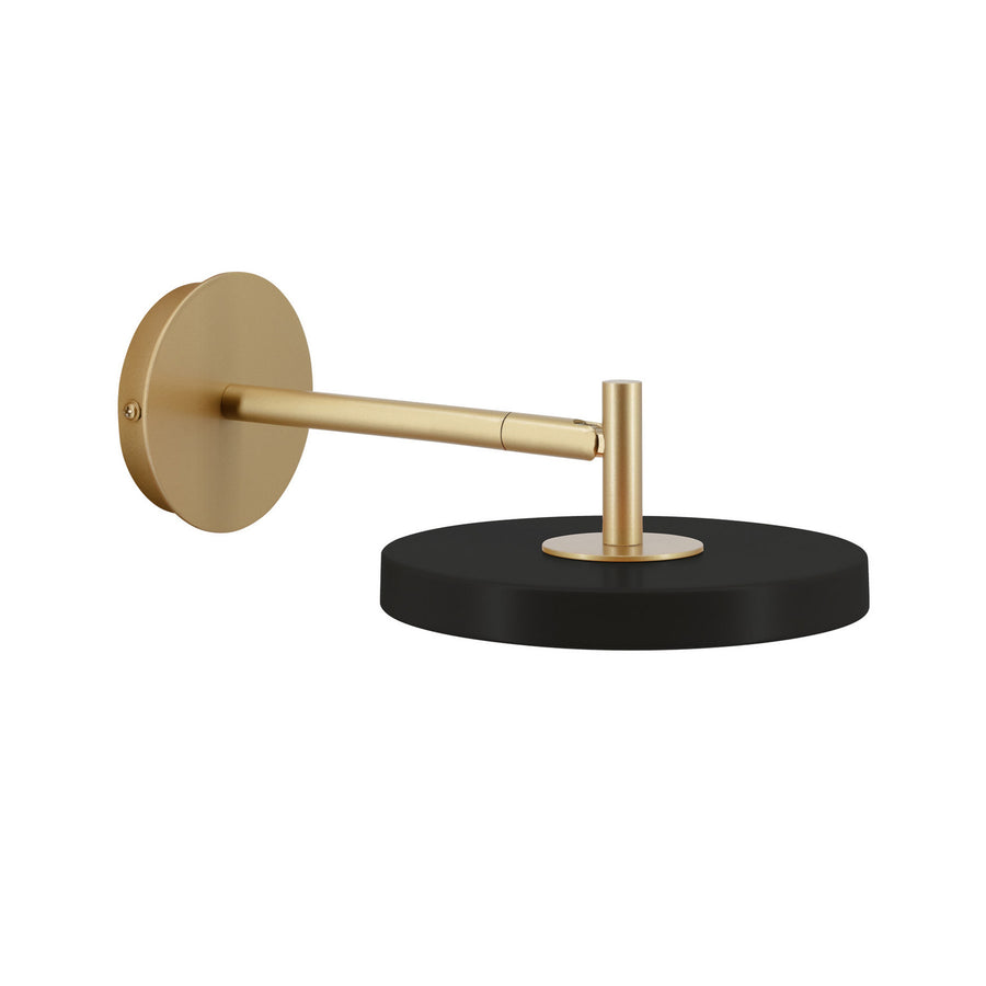 Applique murale LED Asteria Short en aluminium, noir et laiton, Ø 15 cm