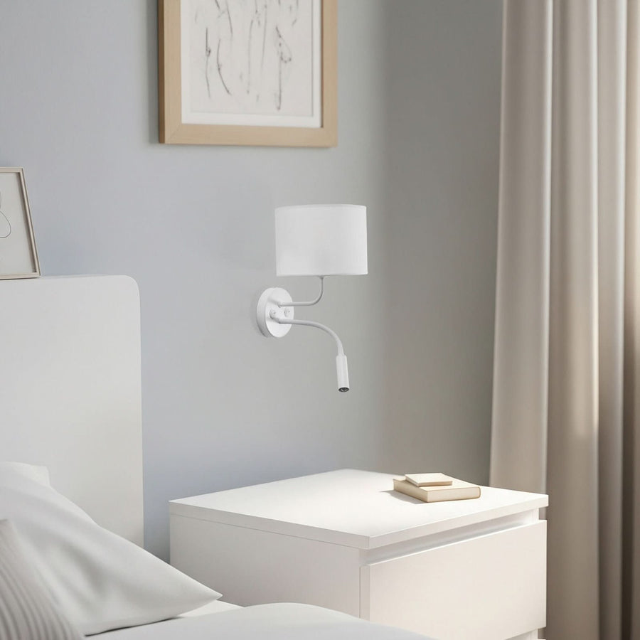 Applique murale Roller en tissu, blanc structuré et blanc, 2 lumières, Ø 20 cm