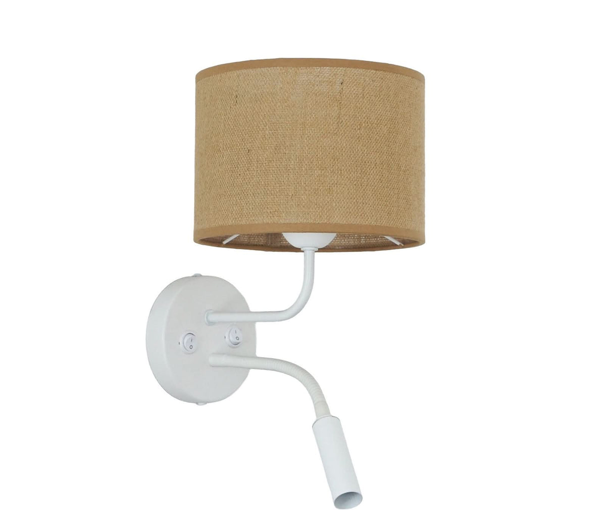 Applique murale en tissu, marron structuré et blanc, 2 lumières, Ø 20 cm