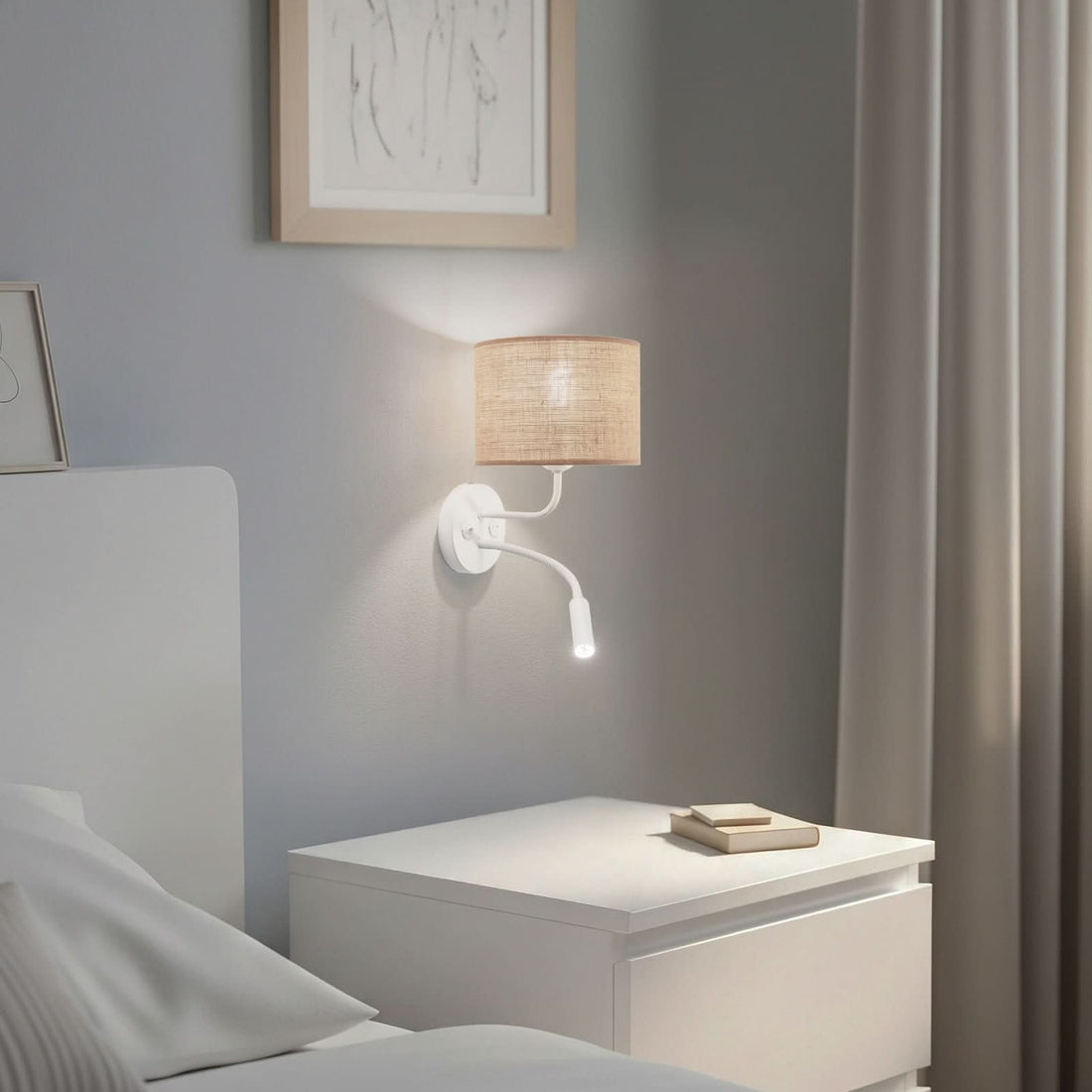 Applique murale en tissu, marron structuré et blanc, 2 lumières, Ø 20 cm