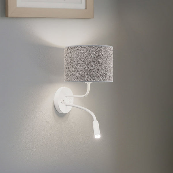 Applique murale Roller en tissu, blanc et gris, 2 lumières, hauteur 30 cm