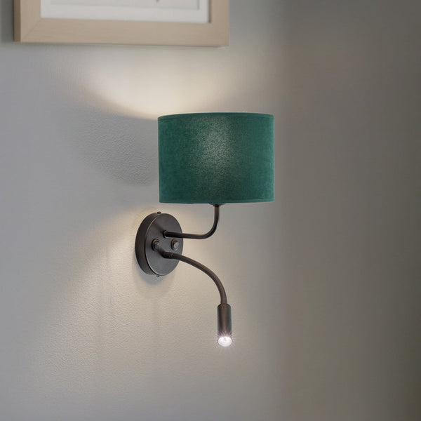 Applique murale Roller en velours, noir et vert foncé, 2 lumières, hauteur 30 cm