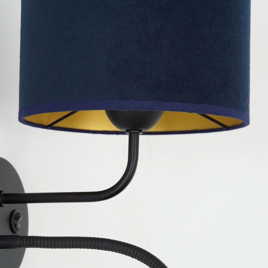 Applique murale Roller en velours, noir et bleu foncé, 2 lumières, hauteur 30 cm