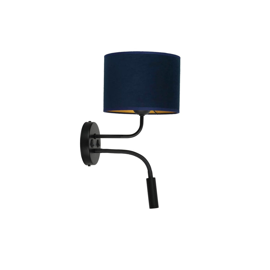 Applique murale Roller en velours, noir et bleu foncé, 2 lumières, hauteur 30 cm
