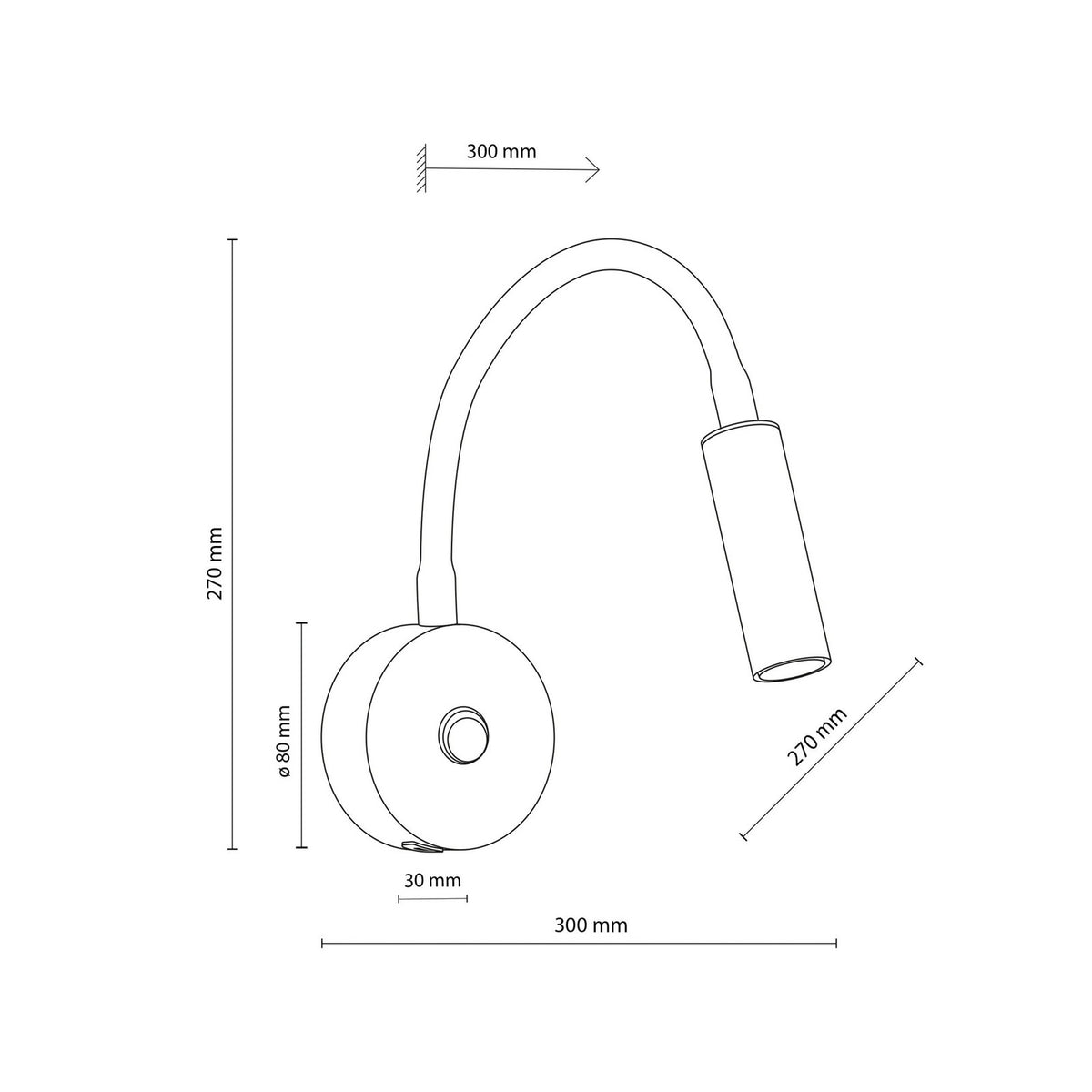 Applique murale Lagos USB en acier, noir, hauteur 27 cm