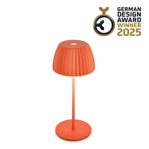 Lampe à poser d'extérieur LED rechargeable Brilo en métal, orange, Ø 8,5 cm, IP44