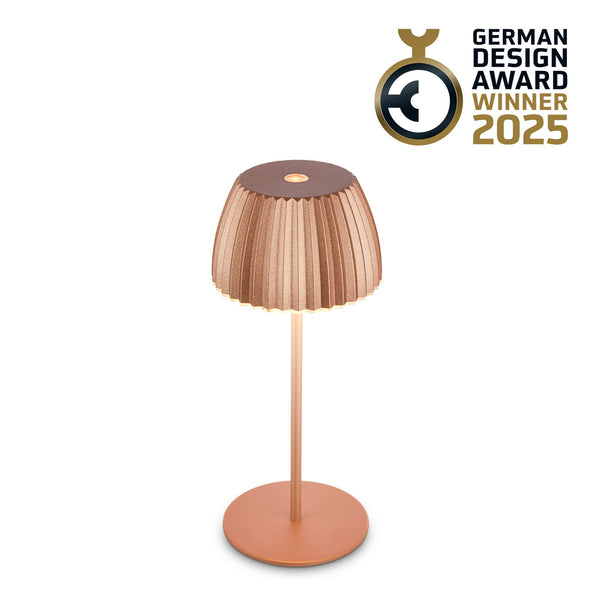 Lampe à poser d'extérieur LED rechargeable Brilo en métal, cuivré, Ø 8,5 cm, IP44