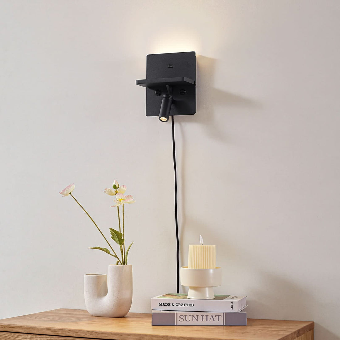 Applique murale LED Auden en métal, noir, 2 lumières, hauteur 22 cm