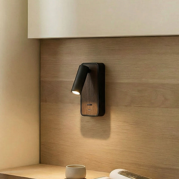 Applique murale LED Tallis en bois, noir, hauteur 16 cm