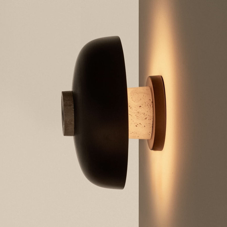 Applique murale LED Reverse en pierre, bronze et beige, Ø 24,3 cm