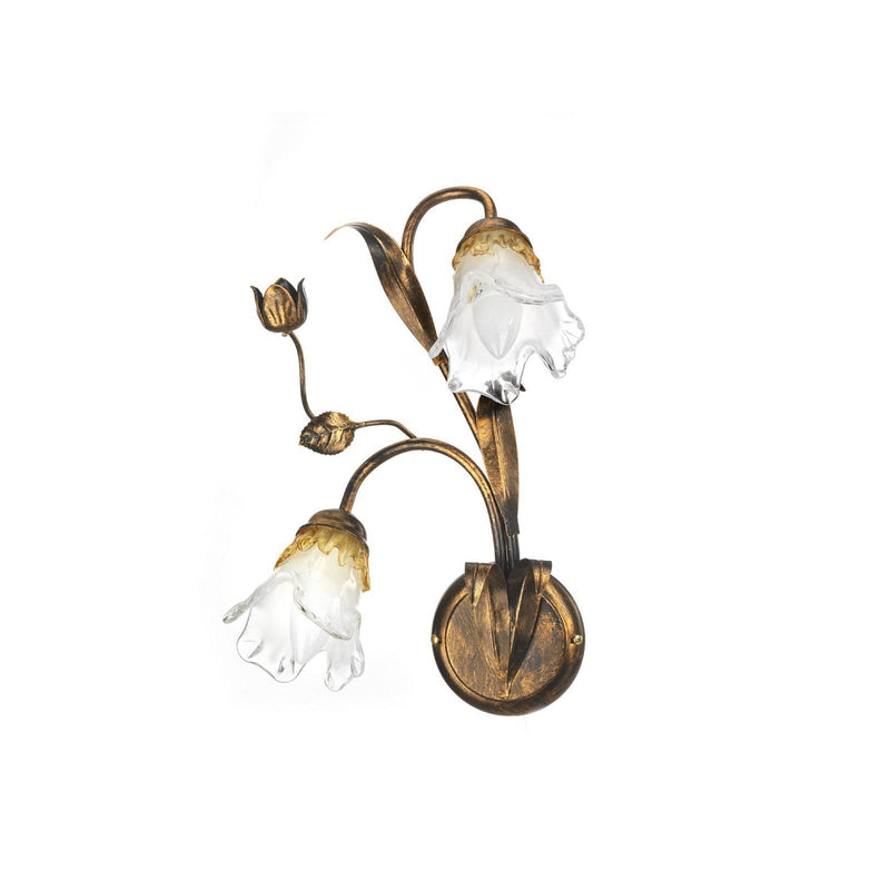Applique murale Arianna en fer forgé, bronze et blanc, 2 lumières, hauteur 40 cm
