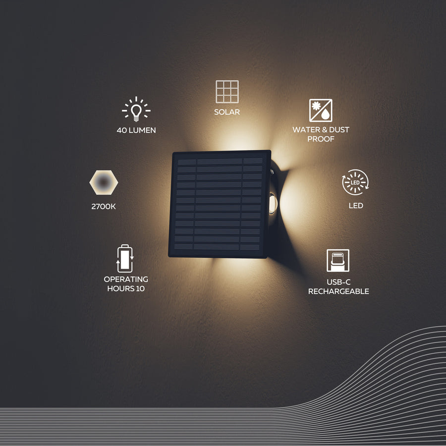 Applique d'extérieur LED Altamura, noir, hauteur 18,3 cm, IP44