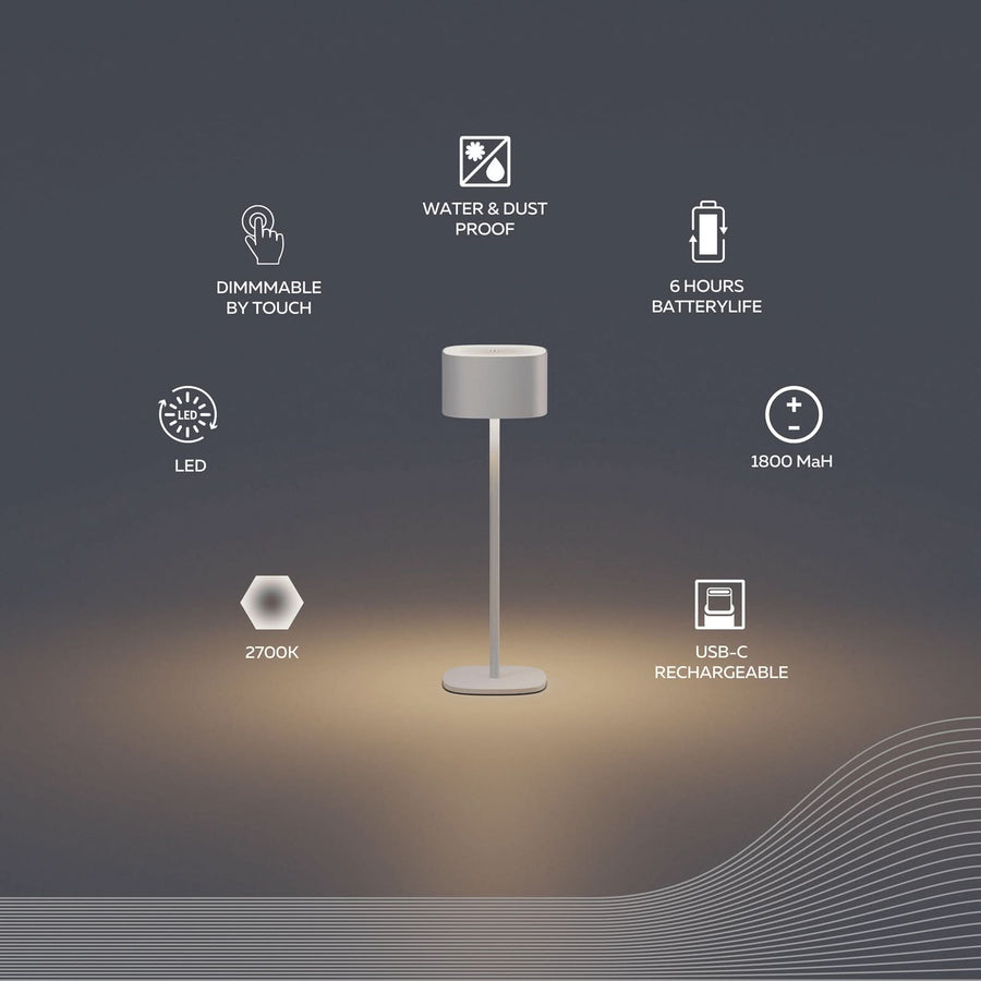 Lampe à poser d'extérieur LED rechargeable Serino en aluminium, sable, hauteur 26,2 cm, IP44