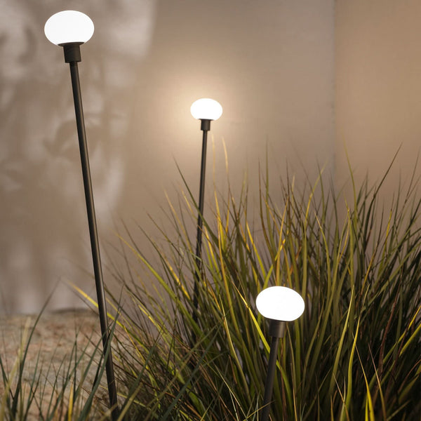 Borne lumineuse d'extérieur LED Minuit en aluminium, noir mat et blanc, Ø 5 cm, IP65, 3000 K, 1 W, hauteur 60 cm
