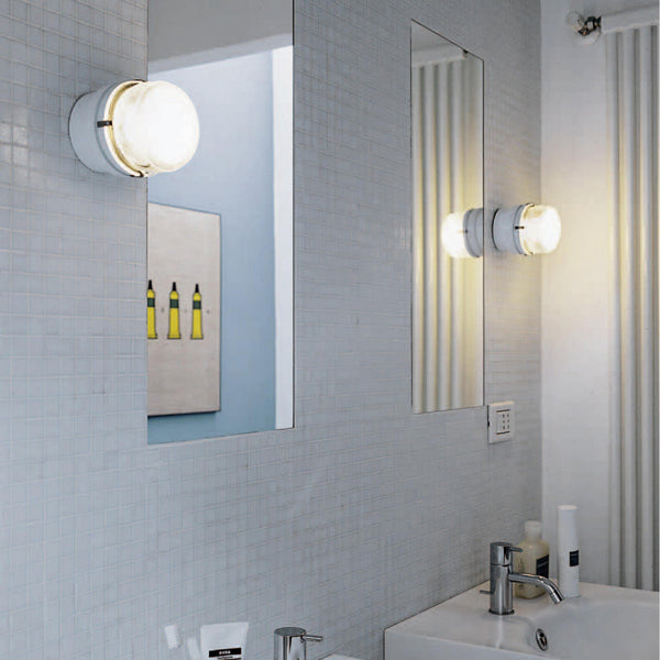 Applique murale LED Fresnel en verre, gris, Ø 10 cm, IP44