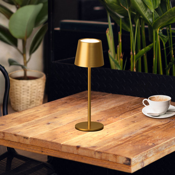 Lampe à poser d'extérieur LED rechargeable Roxi en métal, doré, Ø 9 cm, IP54