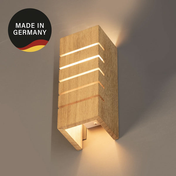 Applique murale Shine-Wood en chêne, blanc, hauteur 24,5 cm