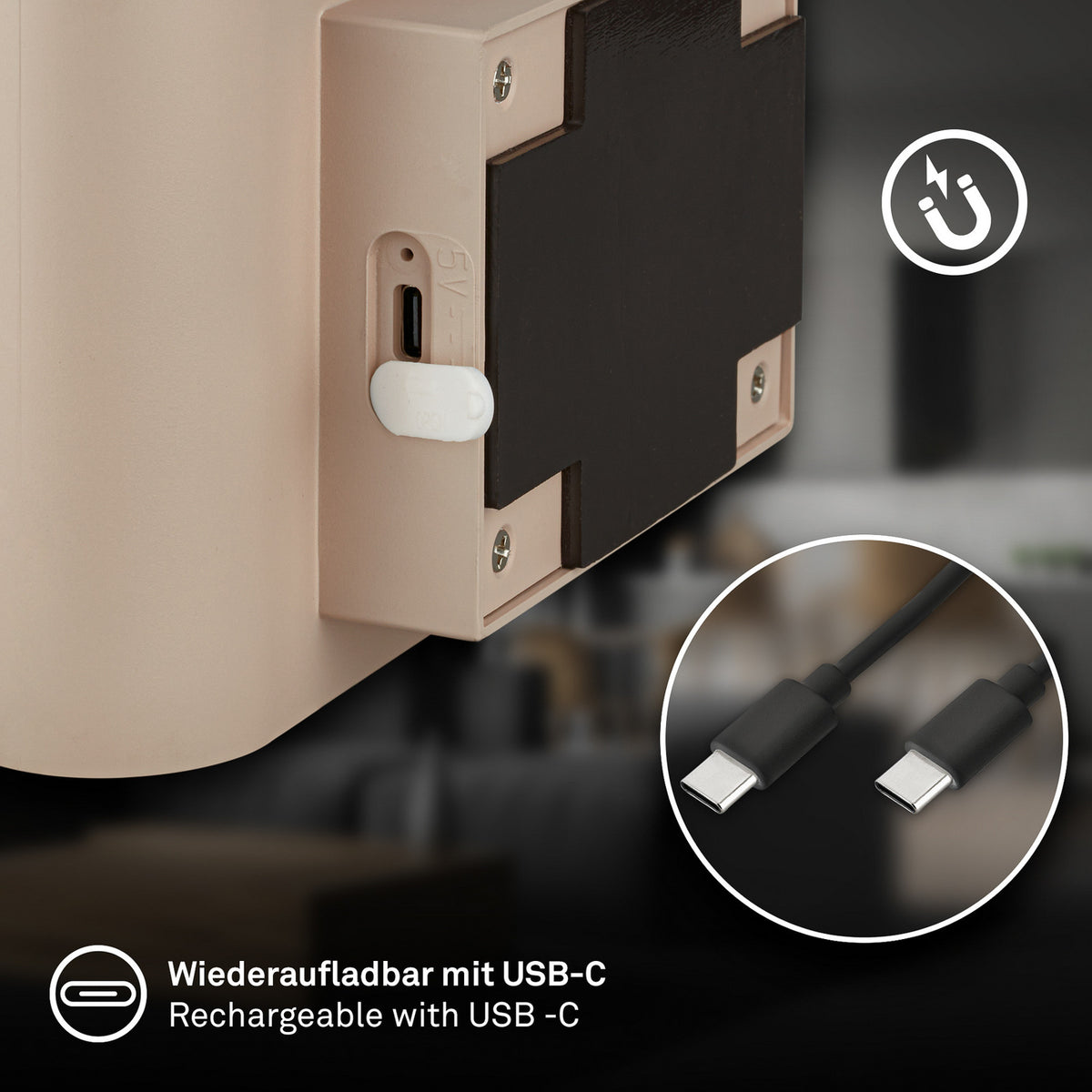 Applique murale LED rechargeable Chat, beige, hauteur 9,5 cm