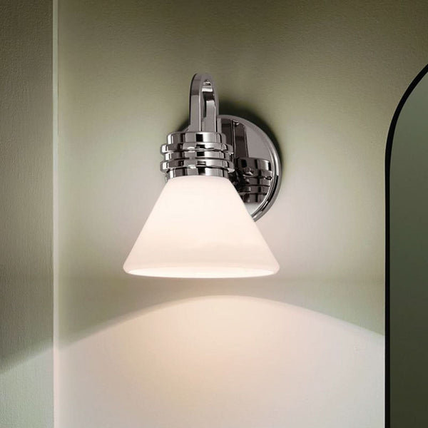 Applique murale Farum 1 en verre, chromé poli et blanc, hauteur 24 cm, IP44