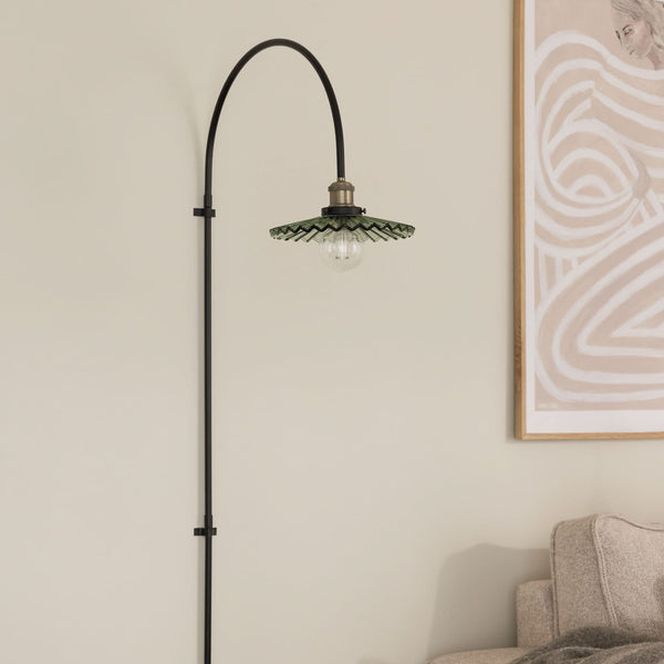 Applique murale Cobbler en verre, noir et vert, Ø 25 cm, 60 W, hauteur 150 cm