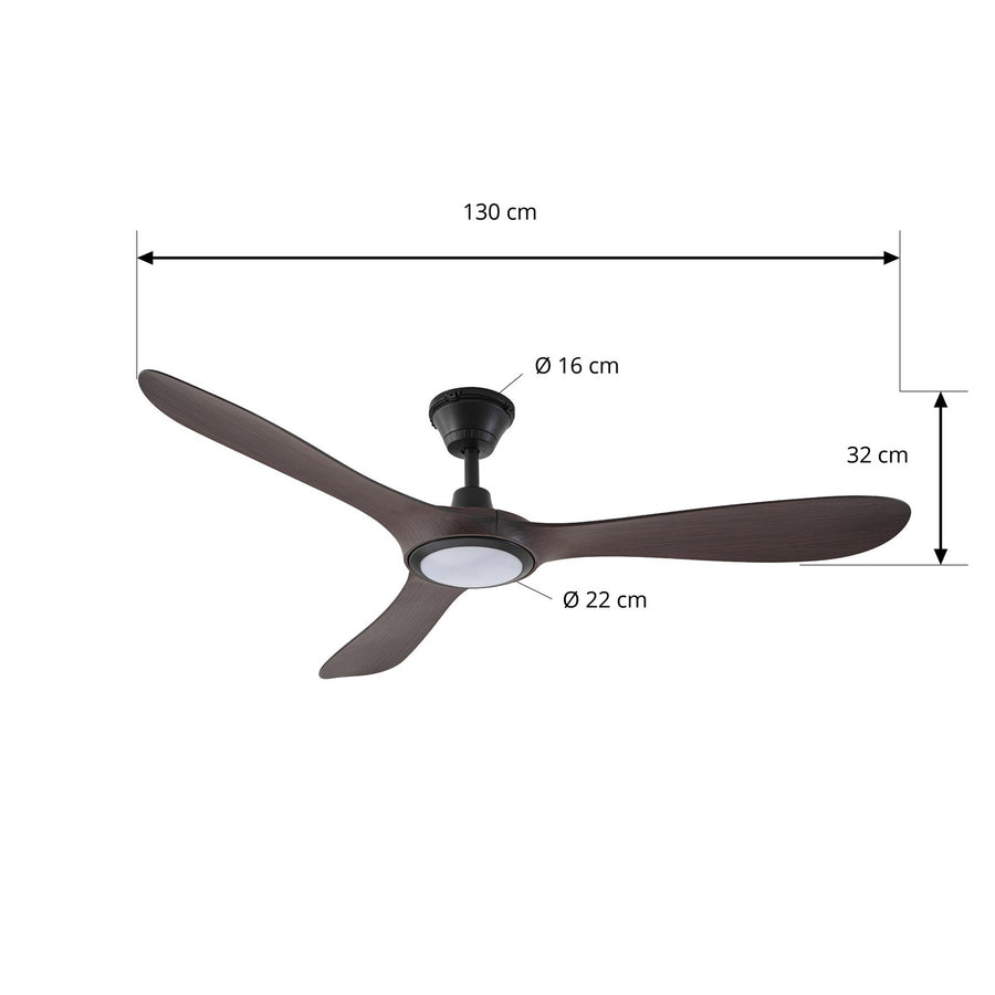 Schéma de dimensions du ventilateur : 130 cm de diamètre, 32 cm de hauteur.