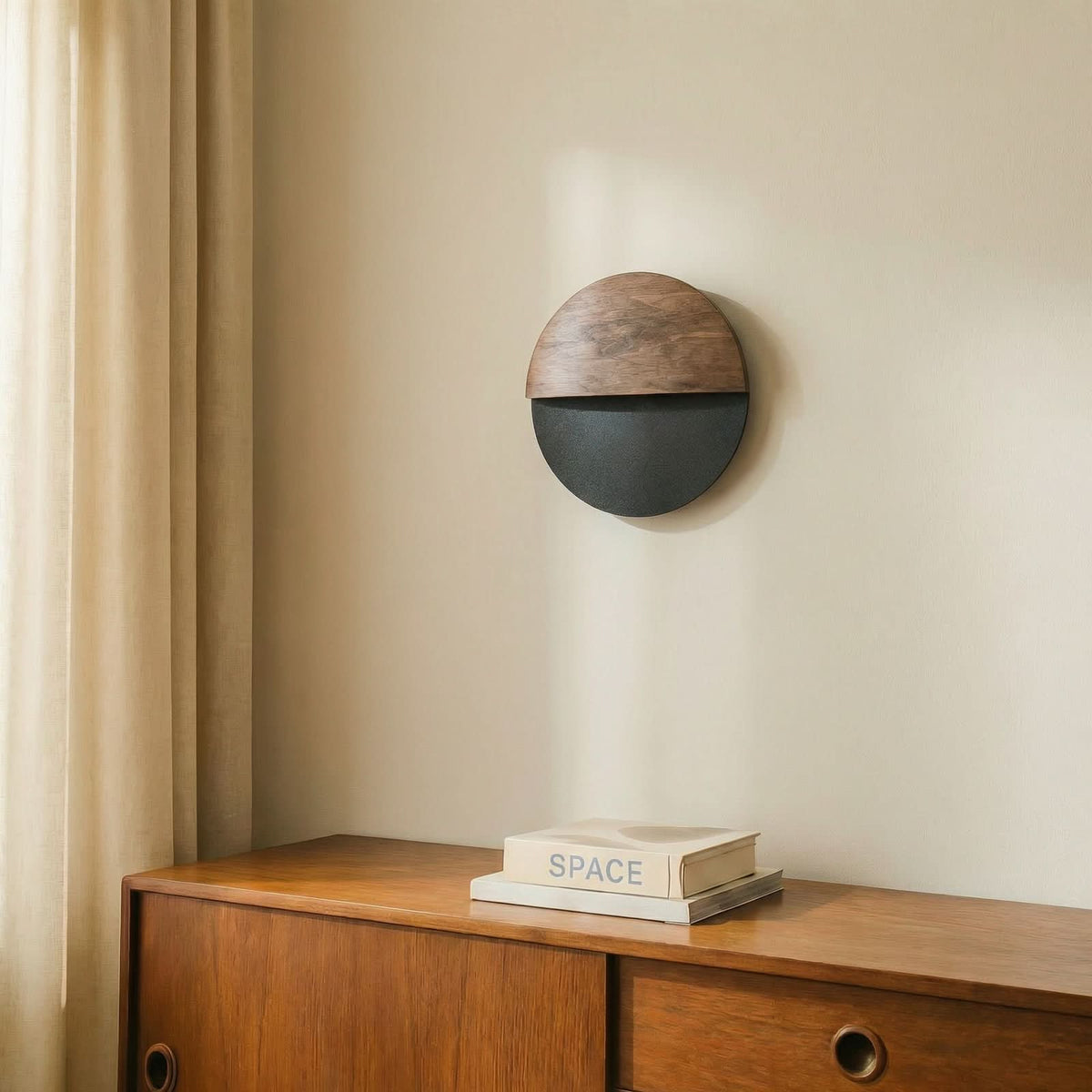 Applique murale LED Luna S en bois, noir, Ø 26 cm