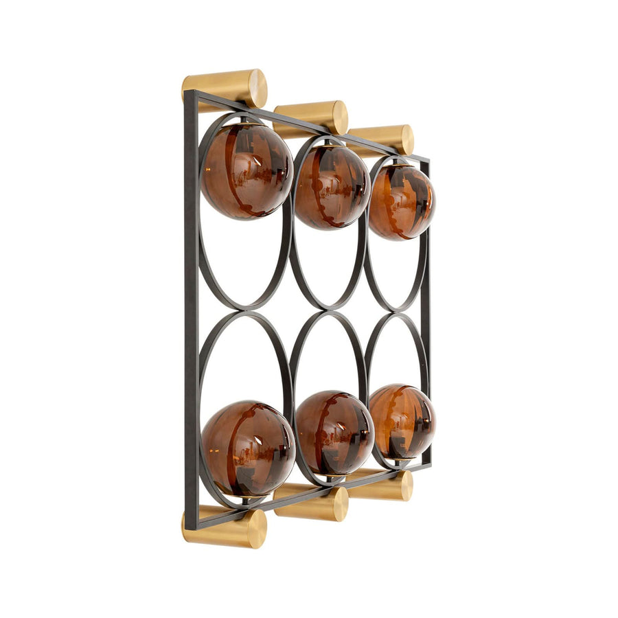 Applique murale Balance Circle en verre, marron et doré, 6 lumières, hauteur 95 cm