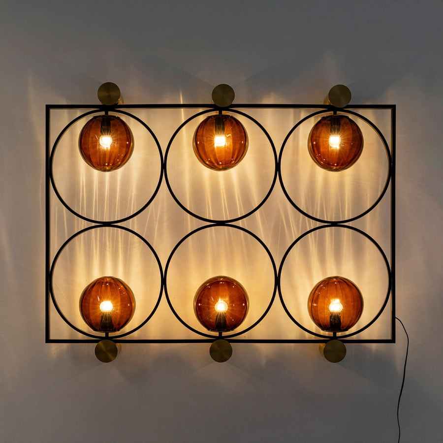 Applique murale Balance Circle en verre, marron et doré, 6 lumières, hauteur 95 cm