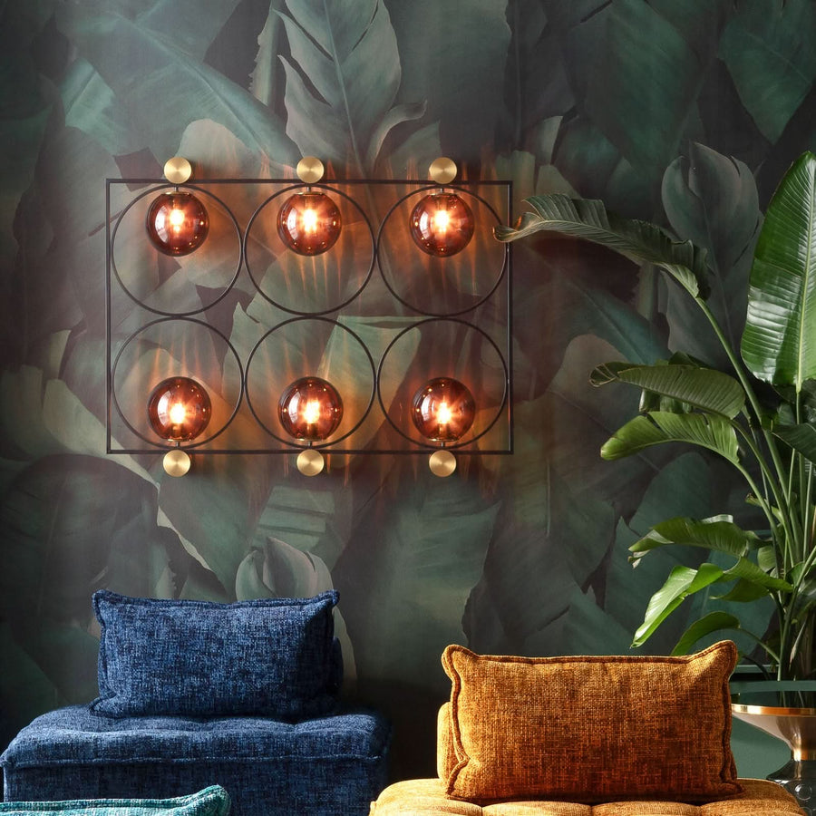 Applique murale Balance Circle en verre, marron et doré, 6 lumières, hauteur 95 cm