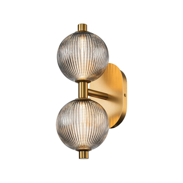 Applique murale LED Palmas en verre, doré brossé et gris fumée teinté, hauteur 15,1 cm, IP44, 3000 K, 18 W