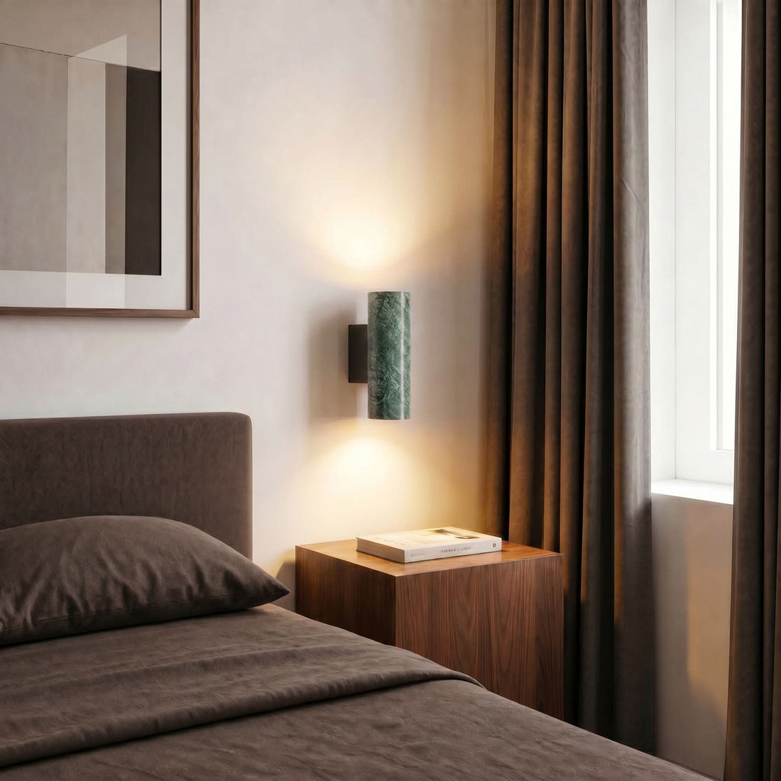 Applique murale Tavira en marbre, vert marbré, 2 lumières, hauteur 23 cm