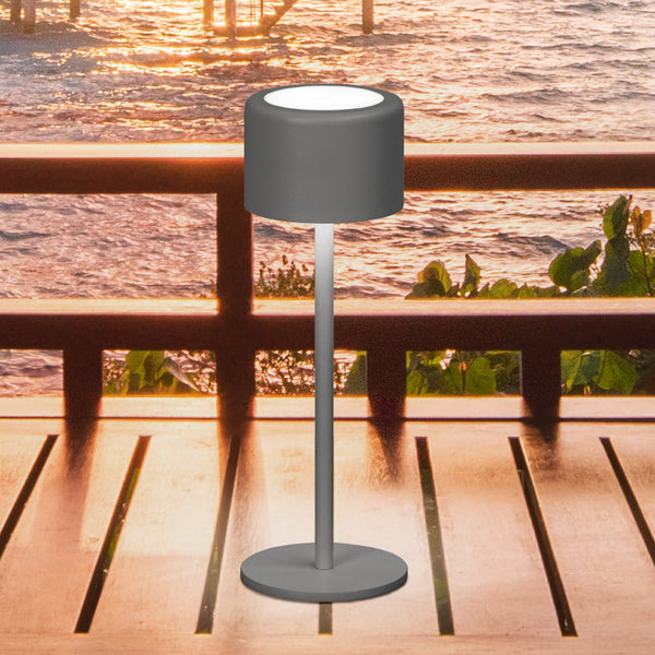 Lampe à poser d'extérieur LED rechargeable Juna en métal, gris, Ø 8,5 cm, IP54