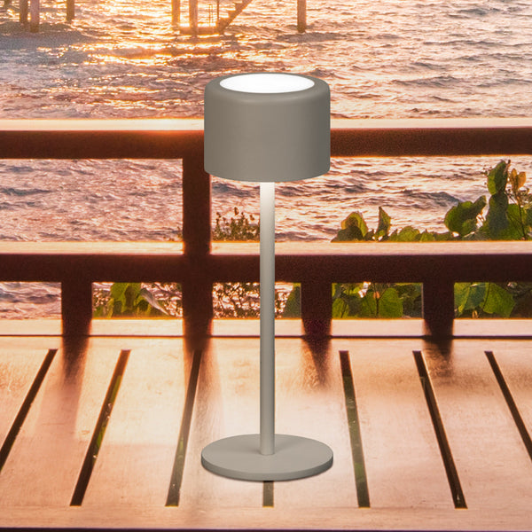 Lampe à poser d'extérieur LED rechargeable Juna en métal, marron, Ø 8,5 cm, IP54