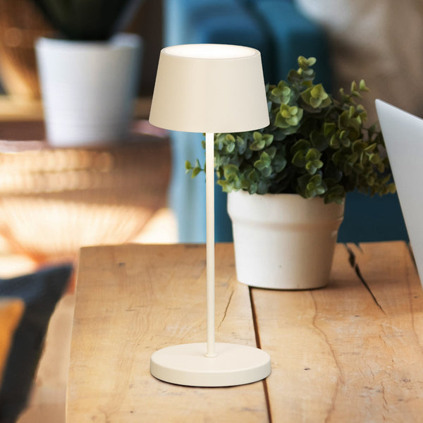 Lampe à poser d'extérieur LED rechargeable Asena Pro en métal, beige, Ø 11 cm, IP54