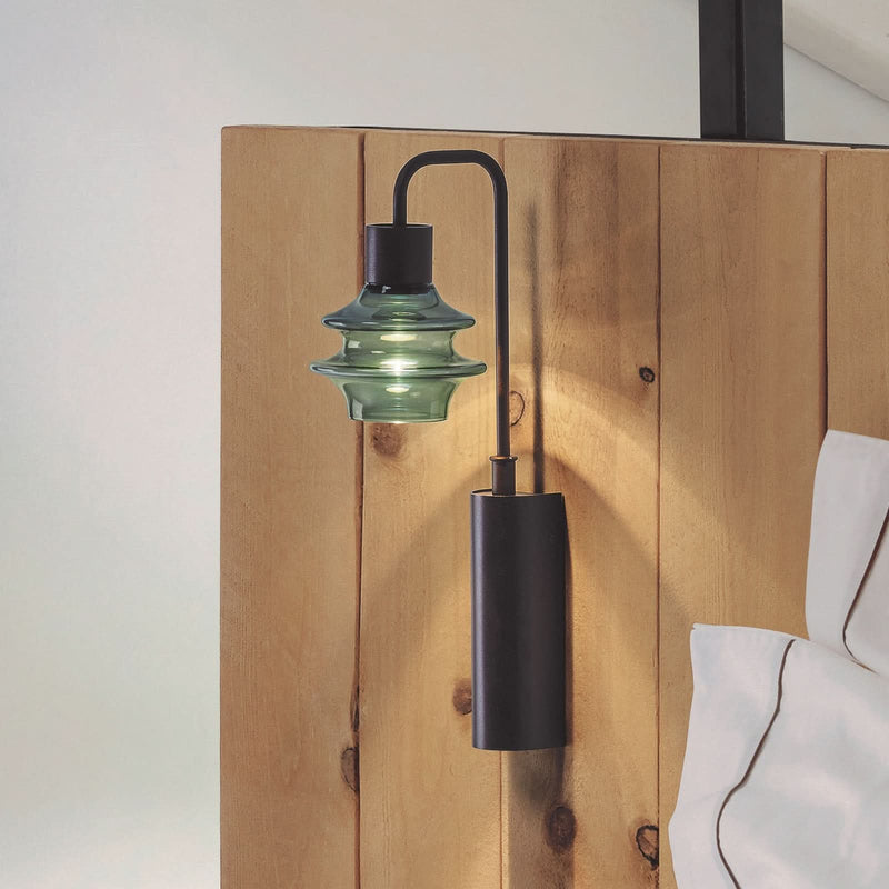 Applique murale LED Drop A/02 en verre, noir et vert teinté, hauteur 35,5 cm