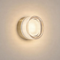 Applique murale LED Somber en verre, doré et ambre teinté, Ø 12,5 cm, IP44