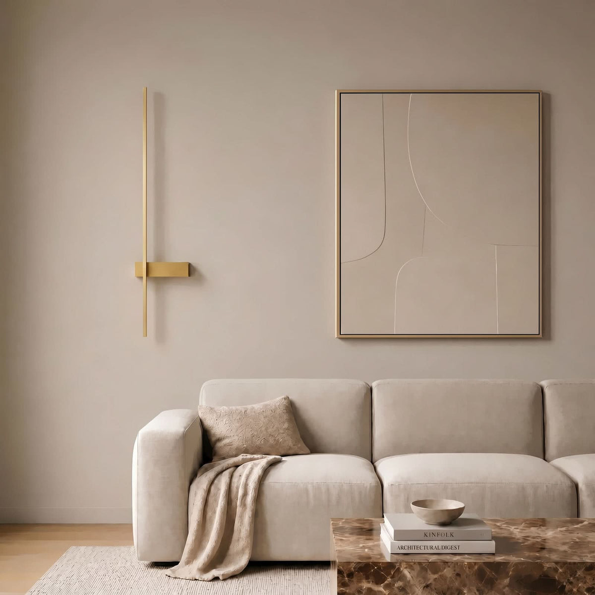 Applique murale LED Natsumi en aluminium, laiton, hauteur 90 cm