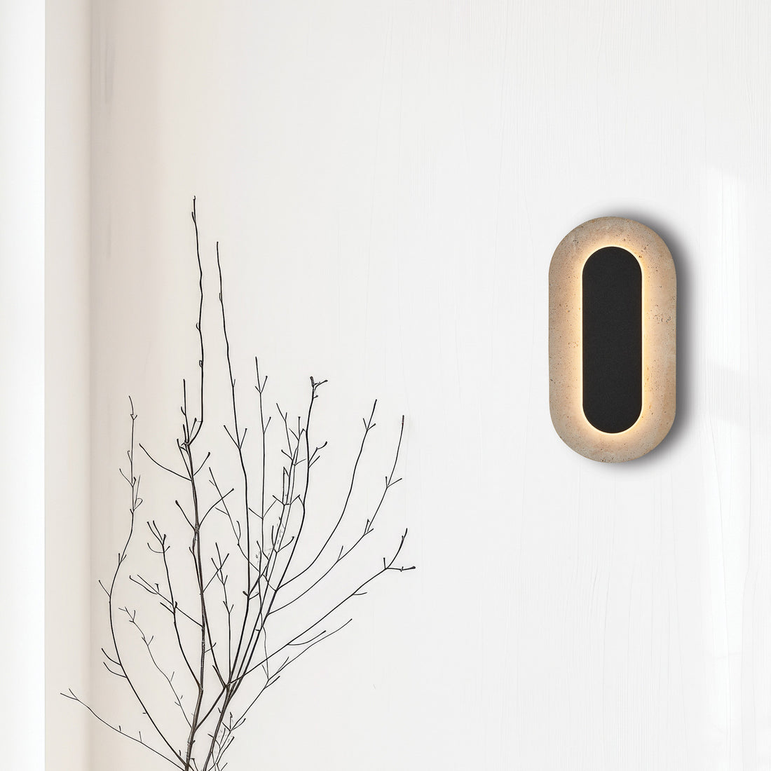 Applique murale LED Miranda en pierre, beige et noir, hauteur 30 cm