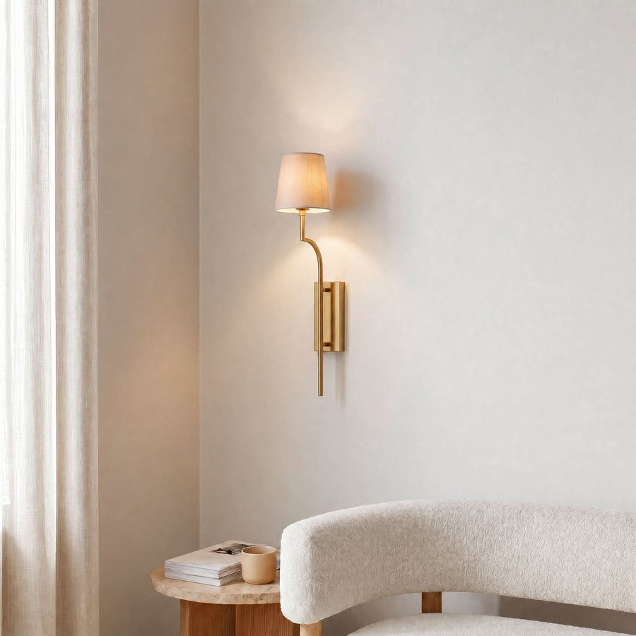 Applique murale Lumora en tissu, blanc et doré, hauteur 72 cm