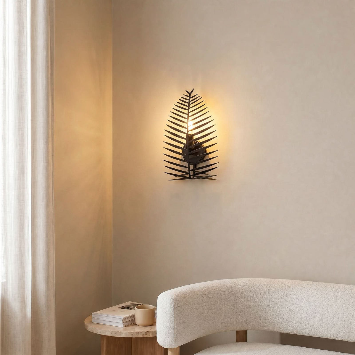Applique murale Leaf en métal, noir, hauteur 30 cm