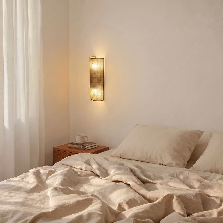 Applique murale Nature en tissu, marron, 2 lumières, hauteur 40 cm