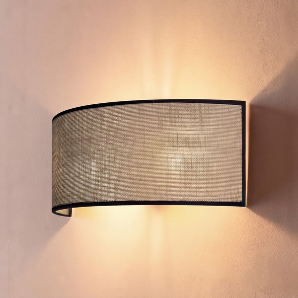 Applique murale Nature en tissu, marron et noir, 2 lumières, hauteur 16 cm