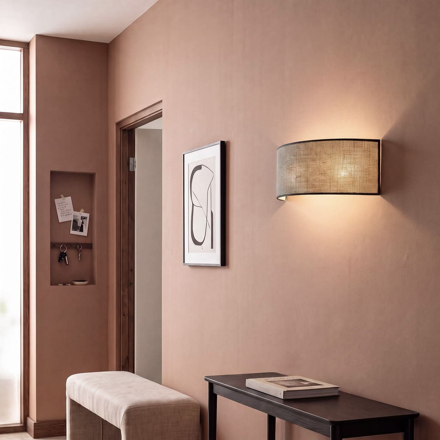 Applique murale Nature en tissu, marron et noir, 2 lumières, hauteur 16 cm